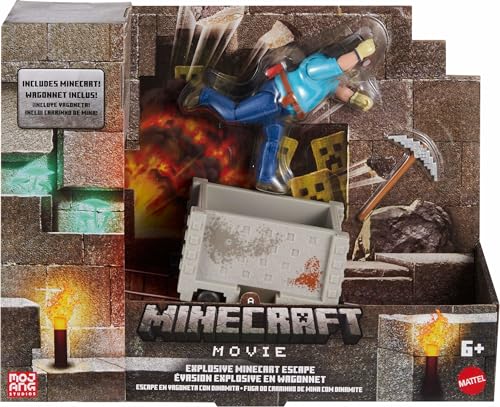 MATTEL MINECRAFT JUEGO DE FIGURAS DE ACCIÓN ESCAPE EXPLOSIVO EN VAGONETA CON STEVE DE 4 PULGADAS Y ACCESORIOS DE MINERÍA - 6