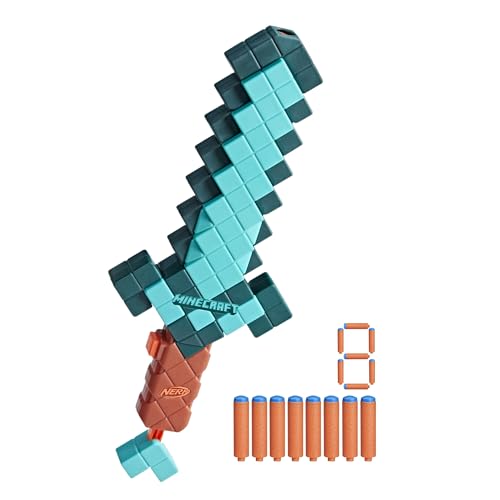 NERF MINECRAFT SWORD DART BLASTER CEBADO DE RETROCESO BORDE DE ESPUMA 8 DARDOS N1 EDADES 8 - 1