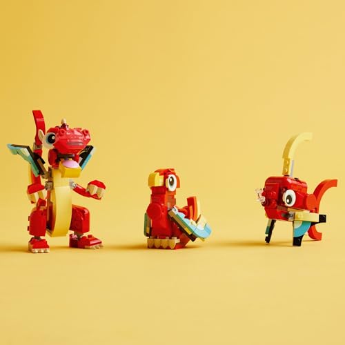 LEGO CREATOR 31145 JUGUETE DE DRAGÓN ROJO 3 EN 1 SE TRANSFORMA DE DRAGÓN A PEZ A FÉNIX IDEA DE REGALO PARA NIÑOS Y NIÑAS - 4
