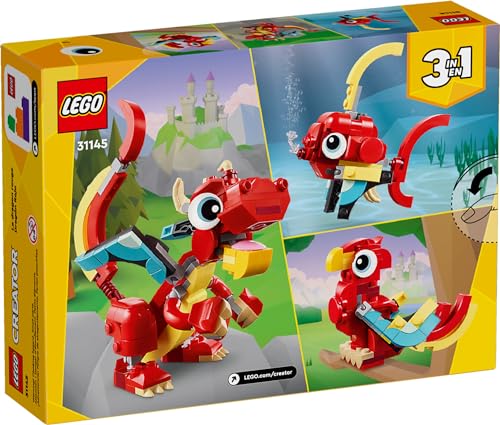 LEGO CREATOR 31145 JUGUETE DE DRAGÓN ROJO 3 EN 1 SE TRANSFORMA DE DRAGÓN A PEZ A FÉNIX IDEA DE REGALO PARA NIÑOS Y NIÑAS - 6