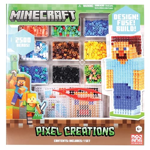 MINECRAFT PIXEL CREATIONS KIT DE CUENTAS DE 2500 CUENTAS CON TABLEROS DE CLAVIJAS Y PLANTILLAS CONSTRUYE PERSONAJES - 1