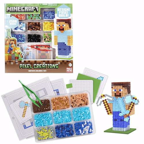 MINECRAFT PIXEL CREATIONS KIT DE CUENTAS DE 2500 CUENTAS CON TABLEROS DE CLAVIJAS Y PLANTILLAS CONSTRUYE PERSONAJES - 2