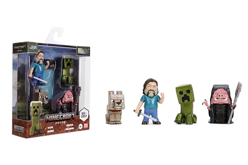 JADA METALFIGS PAQUETE DE 4 FIGURAS FUNDIDAS A PRESIÓN DE PELÍCULAS DE MINECRAFT STEVE WOLF CREEPER MALGOHSA JUEGO - 1