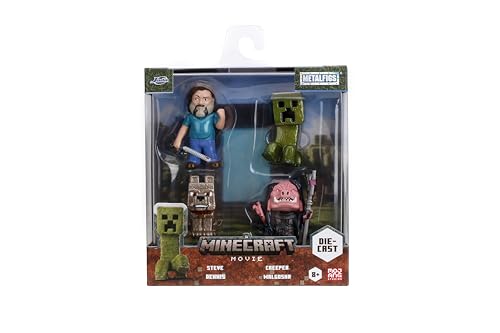 JADA METALFIGS PAQUETE DE 4 FIGURAS FUNDIDAS A PRESIÓN DE PELÍCULAS DE MINECRAFT STEVE WOLF CREEPER MALGOHSA JUEGO - 2