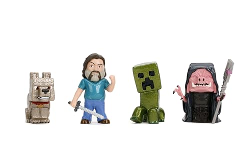 JADA METALFIGS PAQUETE DE 4 FIGURAS FUNDIDAS A PRESIÓN DE PELÍCULAS DE MINECRAFT STEVE WOLF CREEPER MALGOHSA JUEGO - 4