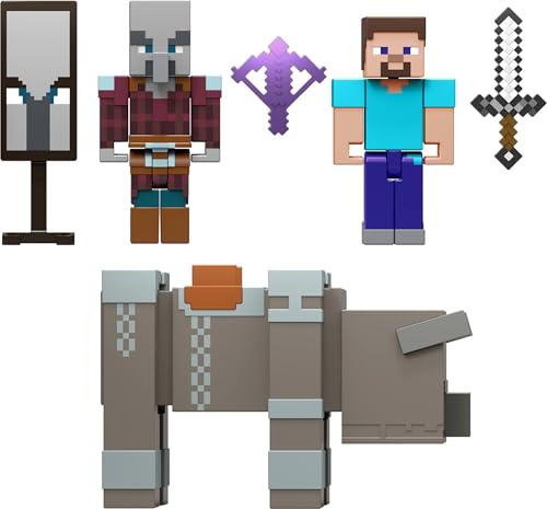 MATTEL MINECRAFT PAQUETE DE ASALTO A LA ALDEA CON 3 FIGURAS DE ACCIÓN Y ACCESORIOS SET DE COLECCIÓN A ESCALA DE 325 PULGADAS - 1