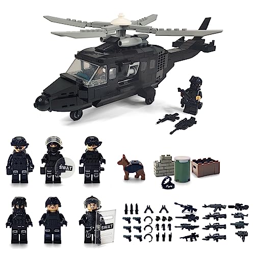 TOYSVILL SWAT JUEGO DE BLOQUES DE CONSTRUCCIÓN MILITARES DE POLICÍA MINIFIGURAS DE SOLDADOS 8 PIEZAS HELICÓPTERO DE POLICÍA - 1