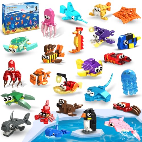 HOGOKIDS PAQUETE DE 24 RECUERDOS DE FIESTA PARA NIÑOS 629 PIEZAS DE MINI ANIMALES MARINOS BLOQUES DE JUGUETE PARA PASCUA DÍA - 1