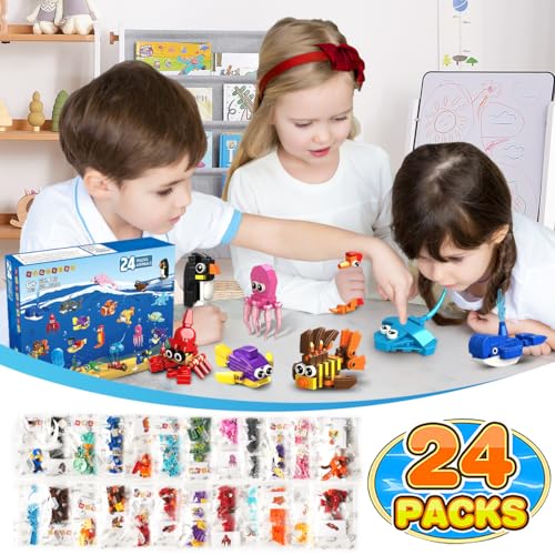 HOGOKIDS PAQUETE DE 24 RECUERDOS DE FIESTA PARA NIÑOS 629 PIEZAS DE MINI ANIMALES MARINOS BLOQUES DE JUGUETE PARA PASCUA DÍA - 3