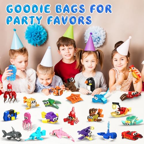 HOGOKIDS PAQUETE DE 24 RECUERDOS DE FIESTA PARA NIÑOS 629 PIEZAS DE MINI ANIMALES MARINOS BLOQUES DE JUGUETE PARA PASCUA DÍA - 4