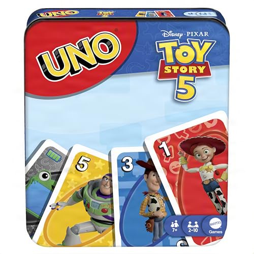 MATTEL GAMES UNO DISNEY Y PIXAR TOY STORY JUEGO DE 5 CARTAS CON BARAJA INSPIRADA EN PELÍCULAS PARA NIÑOS Y NOCHES FAMILIARES - 1