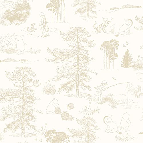 PAPEL TAPIZ DE DISNEY WINNIE THE POOH TOILE BEIGE PARA DESPEGAR Y PEGAR DE ROOMMATES RMK12622RL - 1