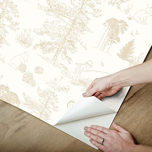 PAPEL TAPIZ DE DISNEY WINNIE THE POOH TOILE BEIGE PARA DESPEGAR Y PEGAR DE ROOMMATES RMK12622RL - 4