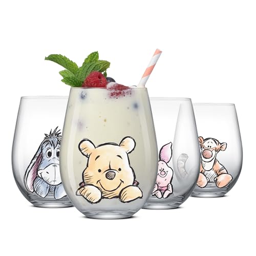 JOYJOLT DISNEY WINNIE THE POOH EXPLORANDO VASOS CLÁSICOS SIN TALLO DE VIDRIO 560ML DE VASOS DE VIDRIO FT POOH BEAR TIGGER - 1