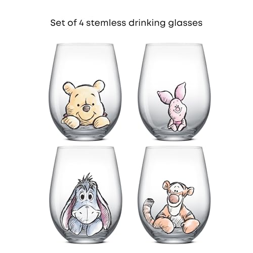 JOYJOLT DISNEY WINNIE THE POOH EXPLORANDO VASOS CLÁSICOS SIN TALLO DE VIDRIO 560ML DE VASOS DE VIDRIO FT POOH BEAR TIGGER - 2