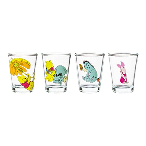 SILVER BUFFALO DISNEY WINNIE THE POOH RETRO GROOVY CON EEYORE Y PIGLET JUEGO DE 4 MINI VASOS DE VIDRIO 15 ONZAS - 2