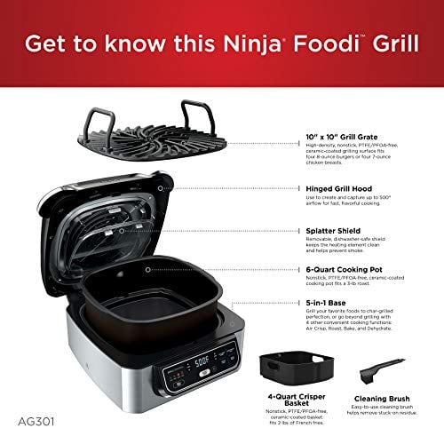 NINJA PARRILLA INTERIOR FOODI 5 EN 1 PARRILLA FREÍR AL AIRE ASAR HORNEAR Y DESHIDRATAR SE ADAPTA - 4