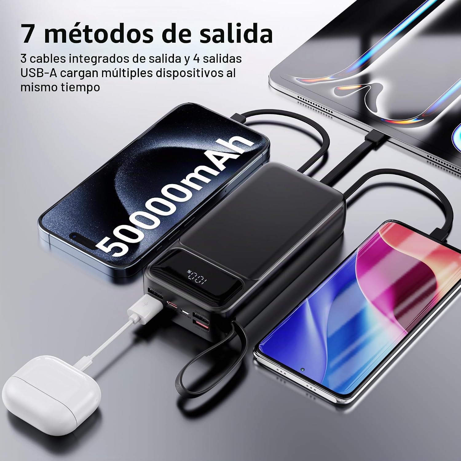 CARGADOR PORTÁTIL POWER BANK 50000MAH - 7 SALIDAS Y 3 ENTRADAS USB-C PD 22.5W CARGA RÁPIDA POWERBANK PAQUETE DE BATERÍA - 7