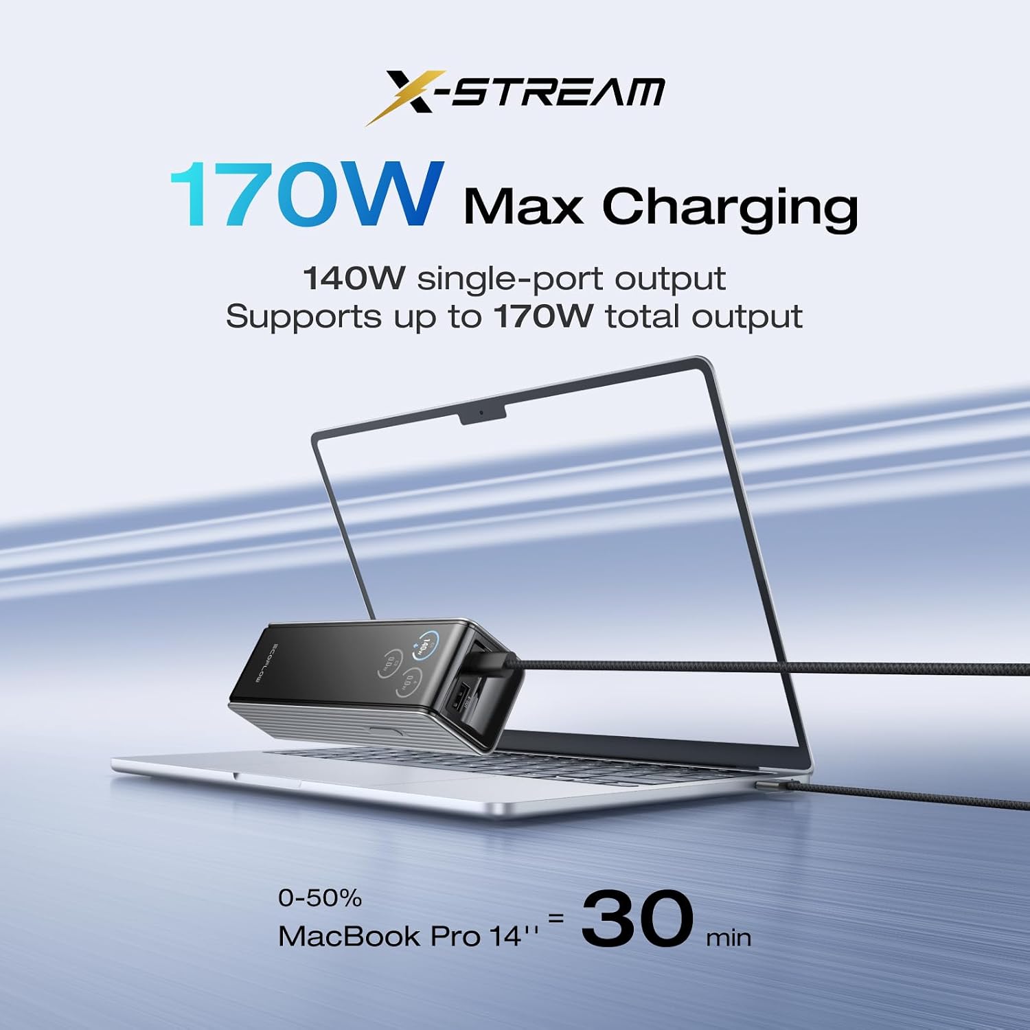 EF ECOFLOW BANCO DE ENERGÍA PARA LAPTOP, CARGADOR PORTÁTIL DE 25,000 MAH 170 W CON PUERTOS USB-C DUALES DE 140 W, PANTALLA - 2