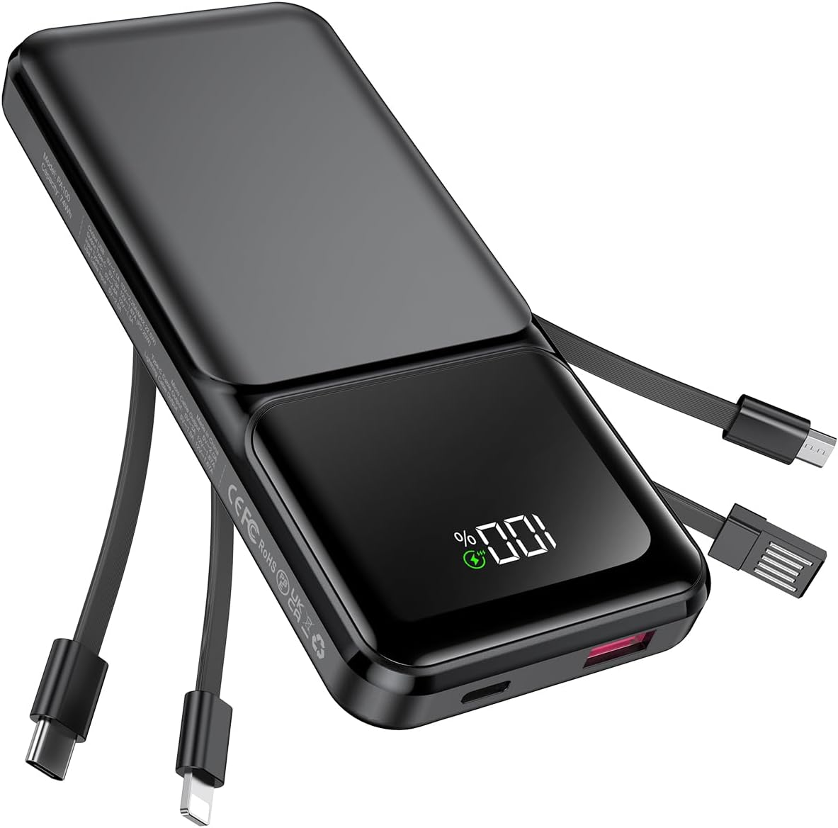 RONEGN CARGADOR PORTÁTIL CON CABLE INTEGRADO, 20000 MAH, CARGADOR DE BATERÍA DE CARGA RÁPIDA USB C DELGADO DE 22.5 W, - 1