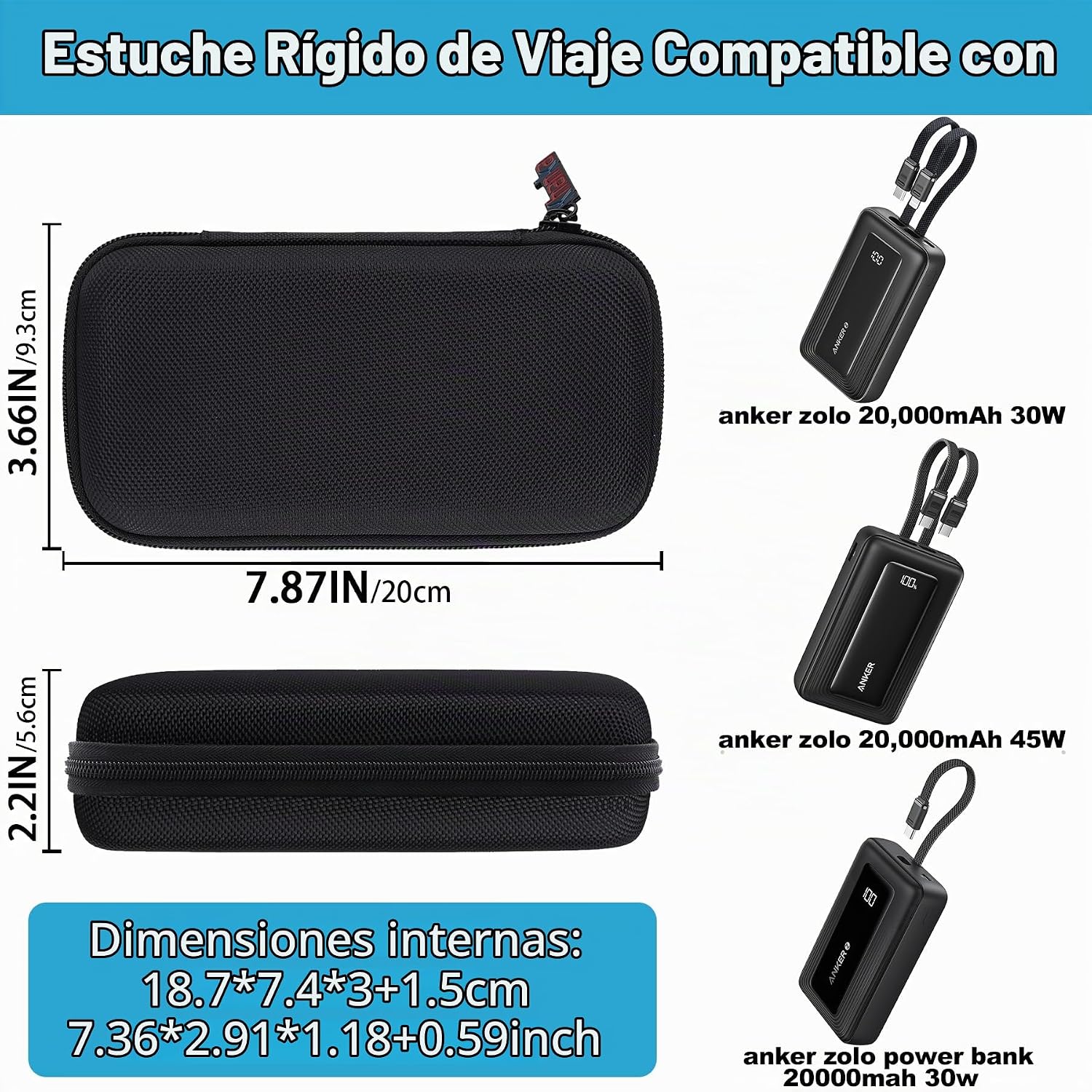 KHANKA ANKER ZOLO POWER BANK VERSIÓN ACTUALIZADA 2025 , FUNDA DE BATERÍA DE 20,000 MAH, FUNDA RÍGIDA DE VIAJE COMPATIBLE - 2