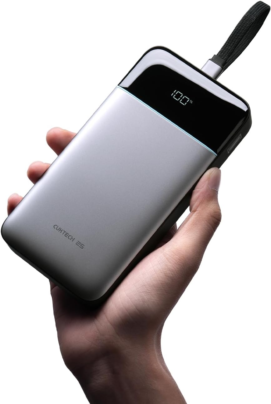 CUKTECH BANCO DE ENERGÍA DE 25,000 MAH, CARGADOR PORTÁTIL MÁXIMO DE 100 W CON CABLE USB-C INTEGRADO, BATERÍA EXTERNA - 1