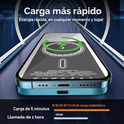 CARGADOR PORTÁTIL MAGNÉTICO DE 5000 MAH, CARGADOR PORTÁTIL INALÁMBRICO ULTRA DELGADO DE 15 W, CARGA RÁPIDA PARA IPHONE - 7