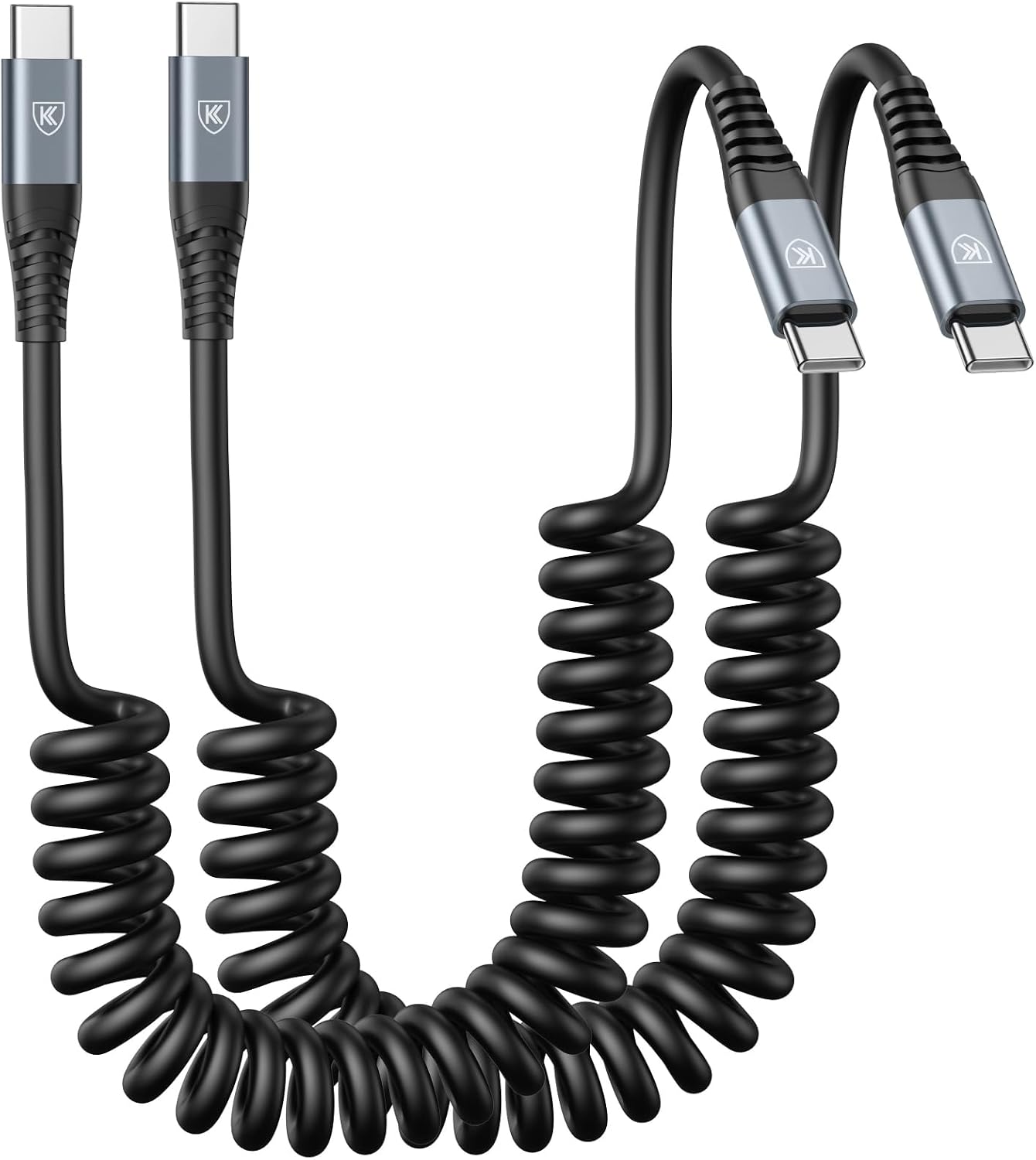 CABLE USB C A C DE 3 PIES, PAQUETE DE 2 CABLES DE CARGA USB C EN ESPIRAL PARA AUTOMÓVIL TIPO C, CABLE DE CARGA RÁPIDA - 1