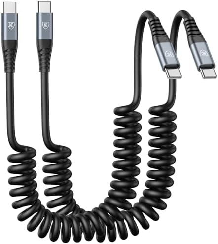 CABLE USB C A C DE 3 PIES, PAQUETE DE 2 CABLES DE CARGA USB C EN ESPIRAL PARA AUTOMÓVIL TIPO C, CABLE DE CARGA RÁPIDA - 7