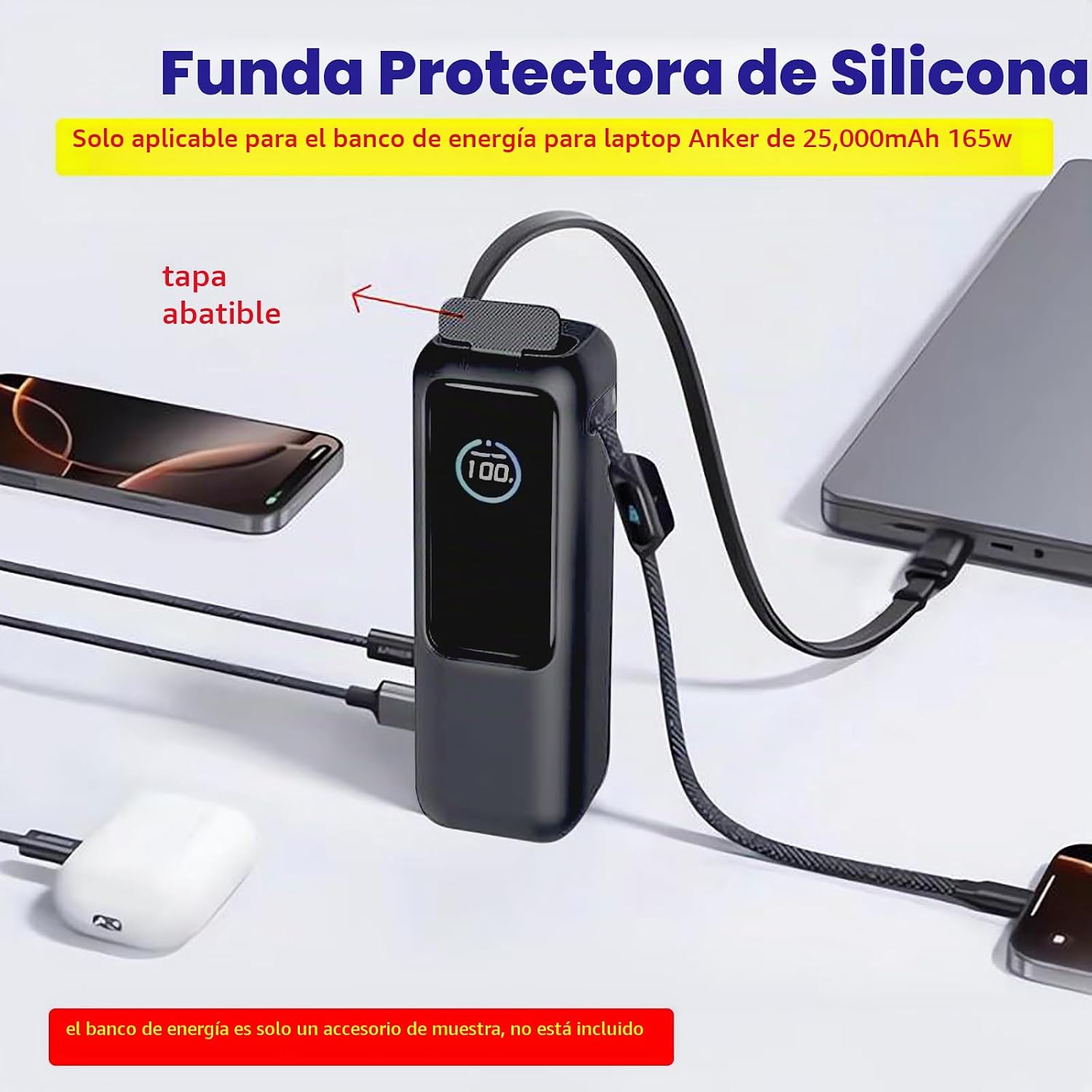 1 PAQUETE DE FUNDA DE SILICONA GRUESA DE 0.069 PULGADAS PARA EL BANCO DE ENERGÍA ANKER ZOLO 25000MAH 165W - FUNDA PROTECTORA - 2