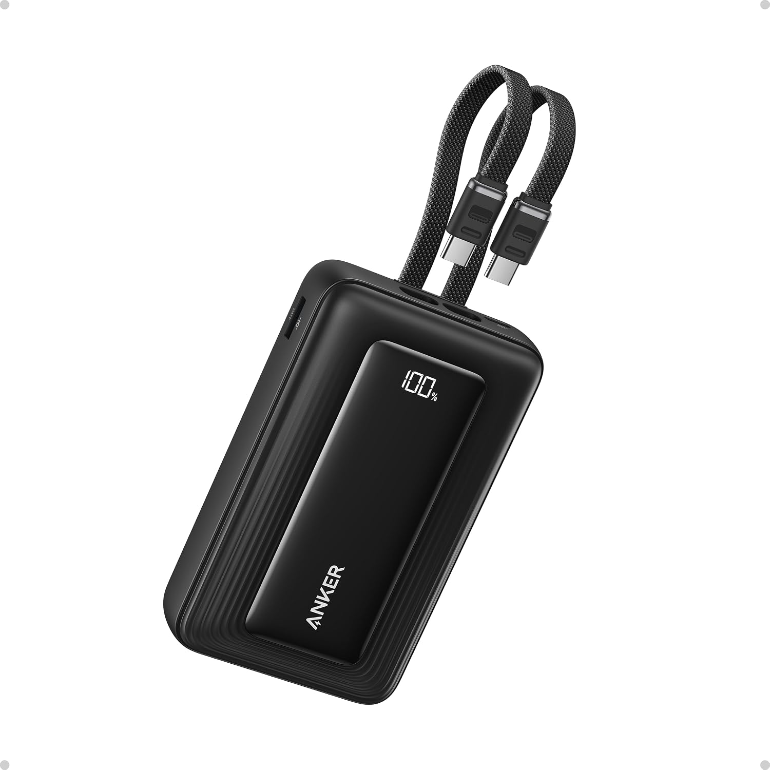 ANKER ZOLO - BANCO DE ENERGÍA VERSIÓN ACTUALIZADA 2025 , CARGA RÁPIDA MÁXIMA DE 45 W, BATERÍA DE 20,000 MAH, CABLES USB-C - 1