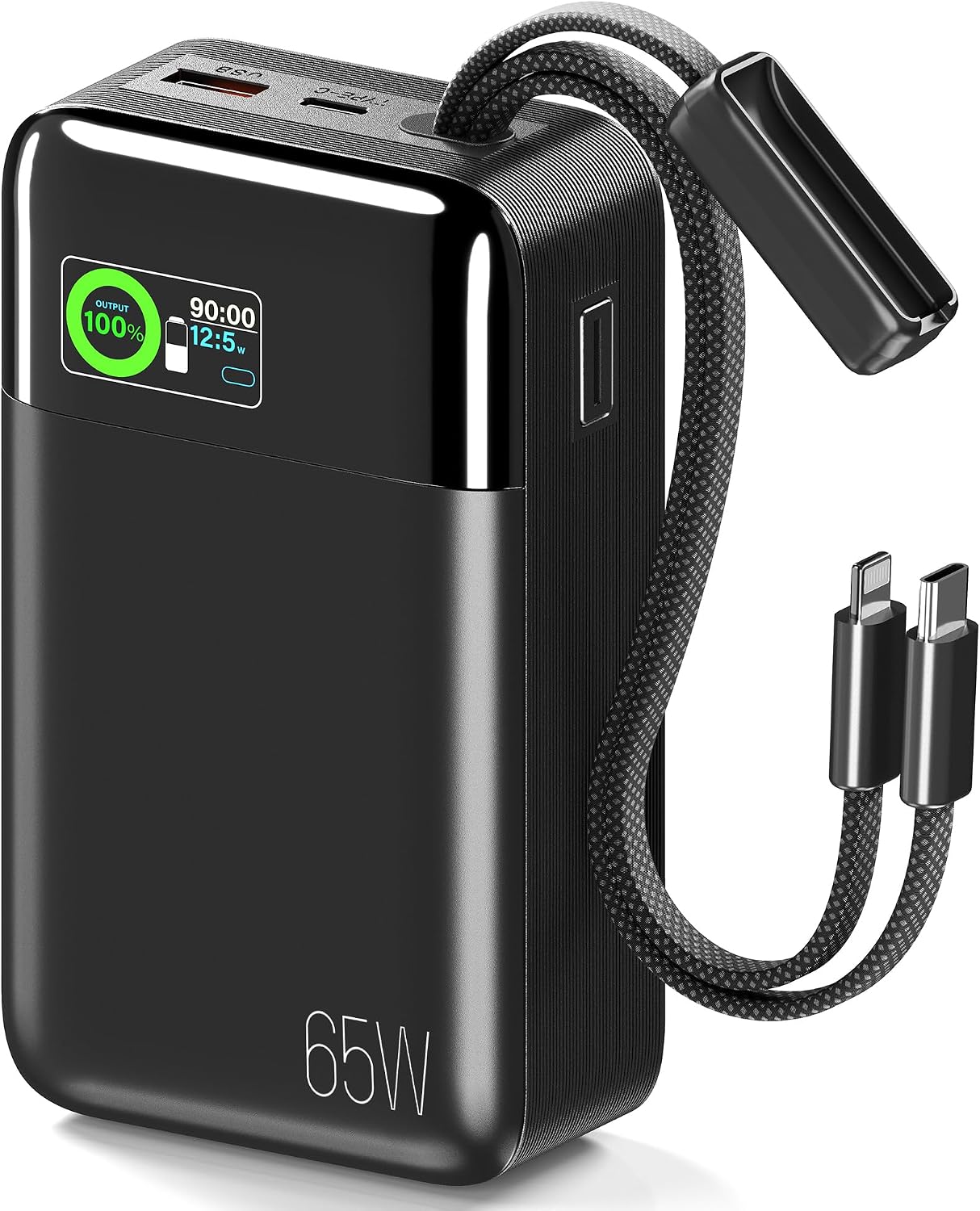 CARGADOR PORTÁTIL PARA PORTÁTIL DE 65 W BANCO DE ENERGÍA DE 42,800 MAH CON 2 CABLES TRENZADOS INTEGRADOS, 4 PUERTOS DE 130 W - 1