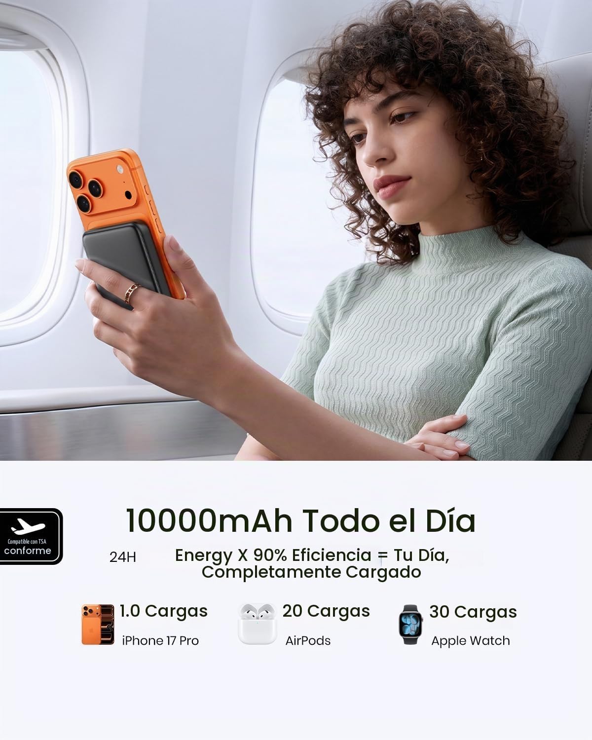 A ADDTOP CARGADOR PORTÁTIL MAGNÉTICO DE 10000 MAH DELGADO, BANCO DE ENERGÍA INALÁMBRICO DE 15 W CON CABLE USB-C, CARGA - 7