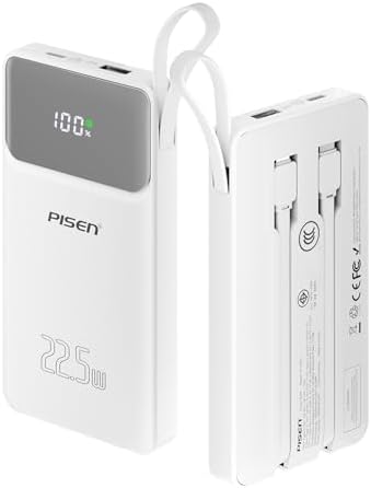 PISEN BANCO DE ENERGÍA CON CERTIFICACIÓN 3C - BANCO DE ENERGÍA CCC DE 10000MAH 22.5W CON CABLE INTEGRADO, PAQUETE DE BATERÍA - 7