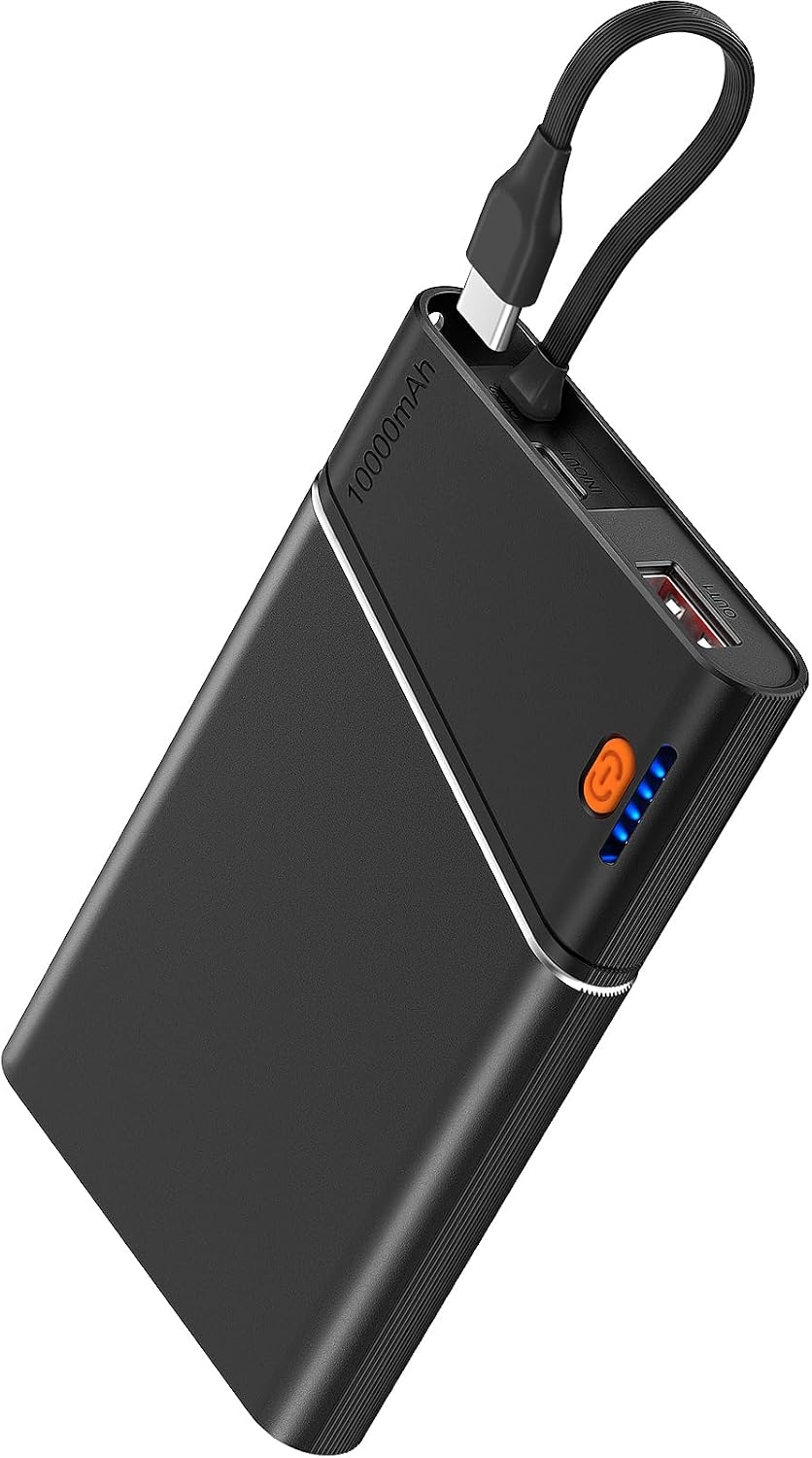 AAOYUN CARGADOR PORTÁTIL POWER BANK, 10000MAH 22.5W PD CARGA RÁPIDA POWERBANK CON CABLE USB C INTEGRADO, BATERÍA EXTERNA - 1