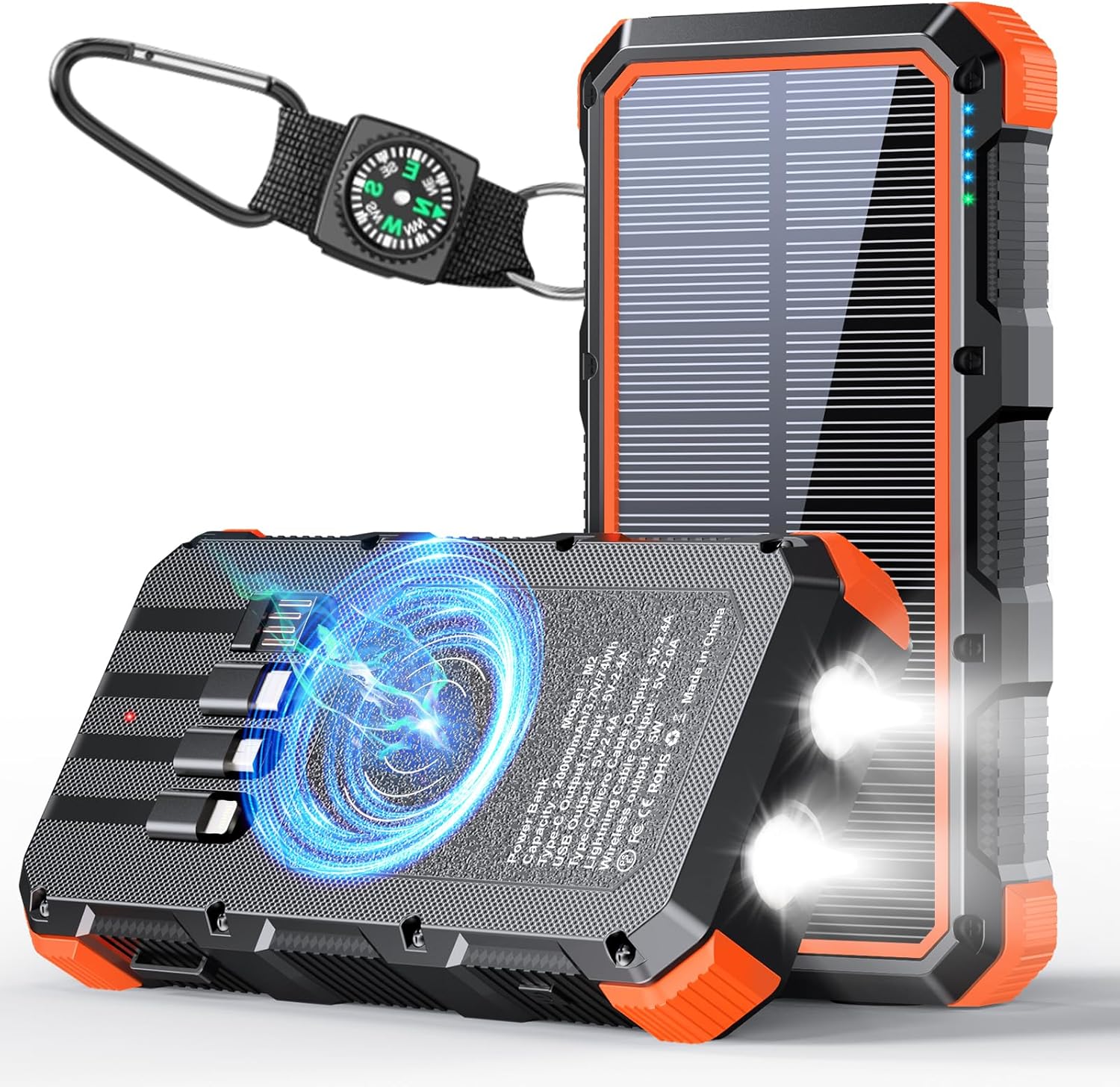 CARGADOR SOLAR DE 20000 MAH, CARGADOR INALÁMBRICO QC 3.0, CARGA RÁPIDA, 8 SALIDAS, 4 ENTRADAS, CARGADOR PORTÁTIL SOLAR - 1