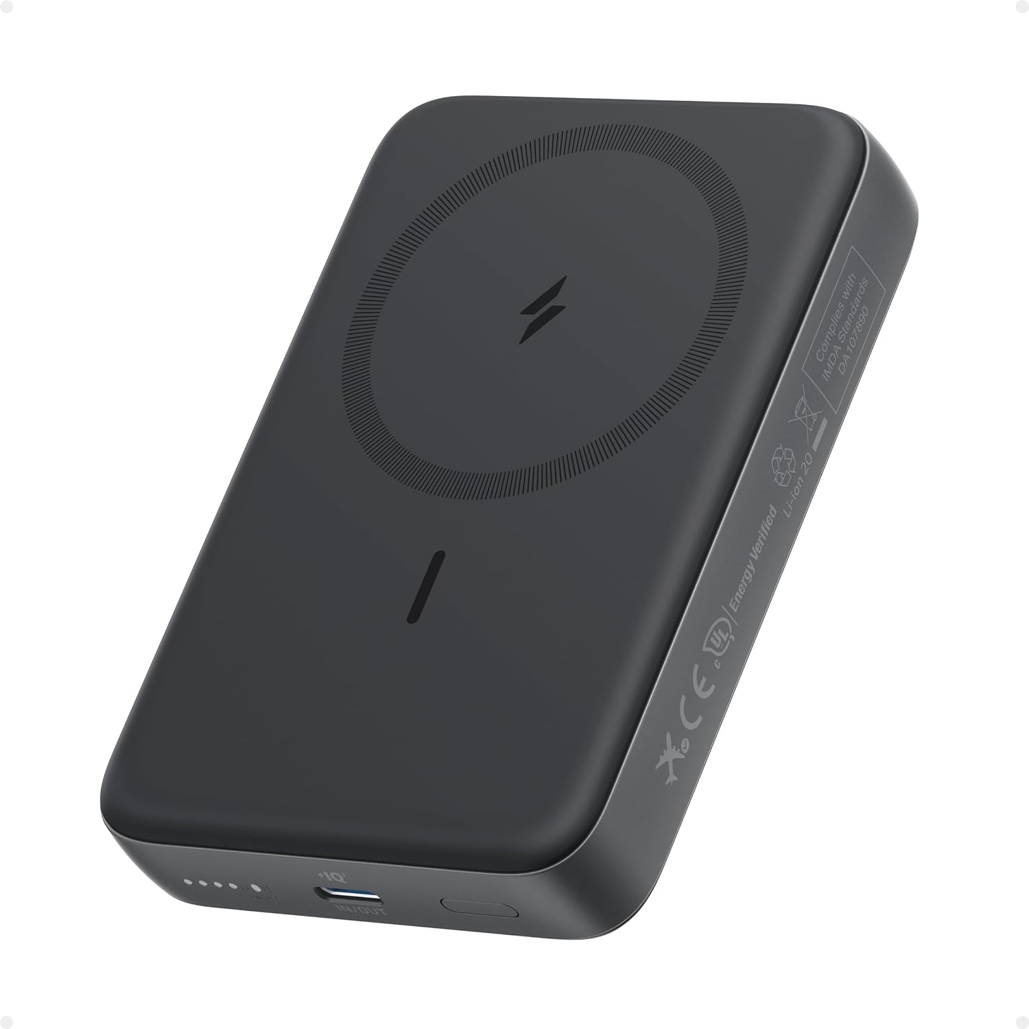 ANKER ZOLO BANCO DE ENERGÍA MAGNÉTICO, CARGADOR PORTÁTIL INALÁMBRICO COMPACTO DE 10,000MAH CON CARGA RÁPIDA MÁXIMA DE 30W, - 1