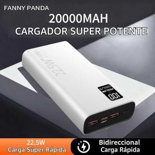 FUNNYPANDA CARGADOR PORTÁTIL DE 20000 MAH, 22.5 W USB C ENTRADA Y SALIDA CARGADOR DE ENERGÍA RÁPIDA, PD 3.0 QC 4.0 PANTALLA - 7