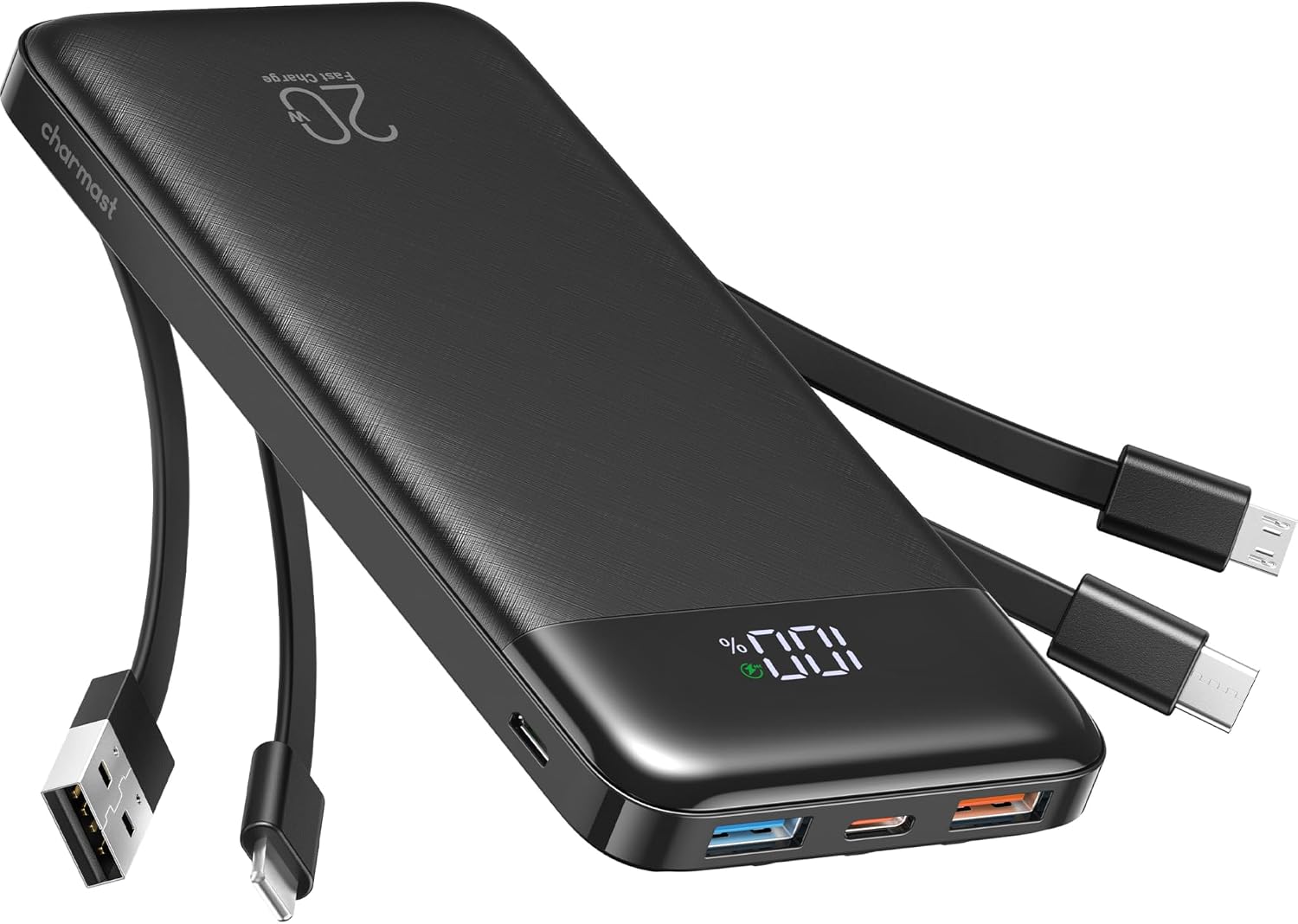 CHARMAST - CARGADOR PORTÁTIL DE 20000 MAH CON CABLES INCORPORADOS, BANCO DE ENERGÍA DE 22.5W PARA VIAJES, CARGADOR RÁPIDO, - 1