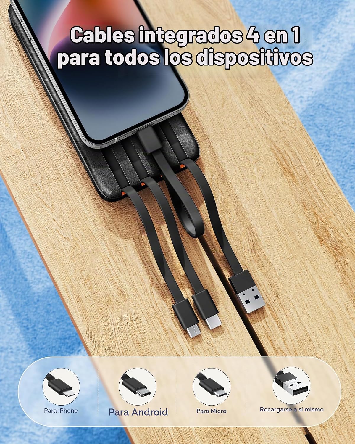 CHARMAST - CARGADOR PORTÁTIL DE 20000 MAH CON CABLES INCORPORADOS, BANCO DE ENERGÍA DE 22.5W PARA VIAJES, CARGADOR RÁPIDO, - 2