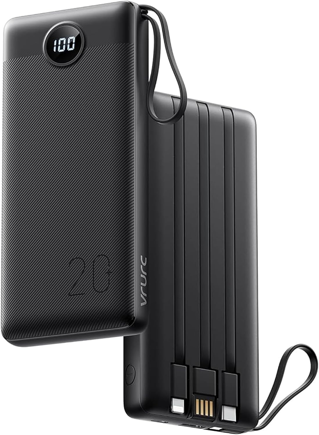 VRURC CARGADOR PORTÁTIL DE 20000MAH, BATERÍA EXTERNA DE CARGA RÁPIDA CON CABLES INTEGRADOS, PAQUETE DE BATERÍA ESENCIAL - 1