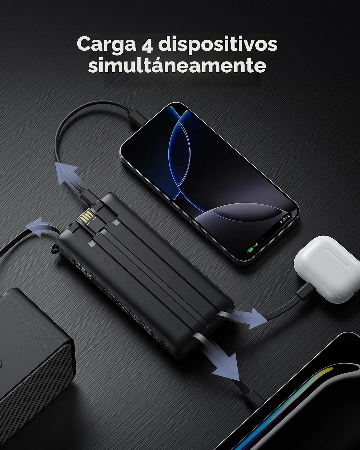 VRURC CARGADOR PORTÁTIL DE 20000MAH, BATERÍA EXTERNA DE CARGA RÁPIDA CON CABLES INTEGRADOS, PAQUETE DE BATERÍA ESENCIAL - 2