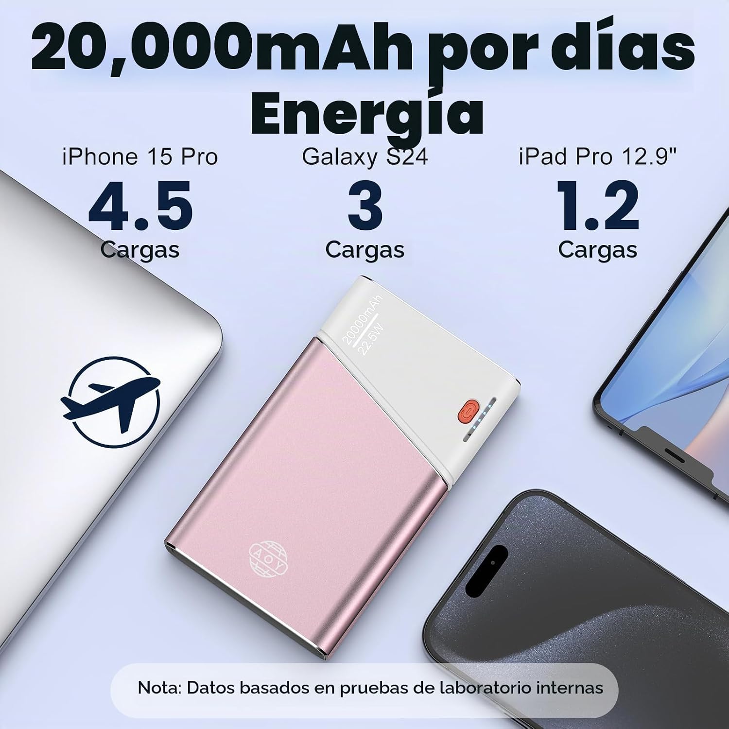 AAOYUN CARGADOR PORTÁTIL DE 20000 MAH, BANCO DE ENERGÍA DE CARGA RÁPIDA PD DE 22.5 W CON CABLE USB C INTEGRADO, BATERÍA - 2