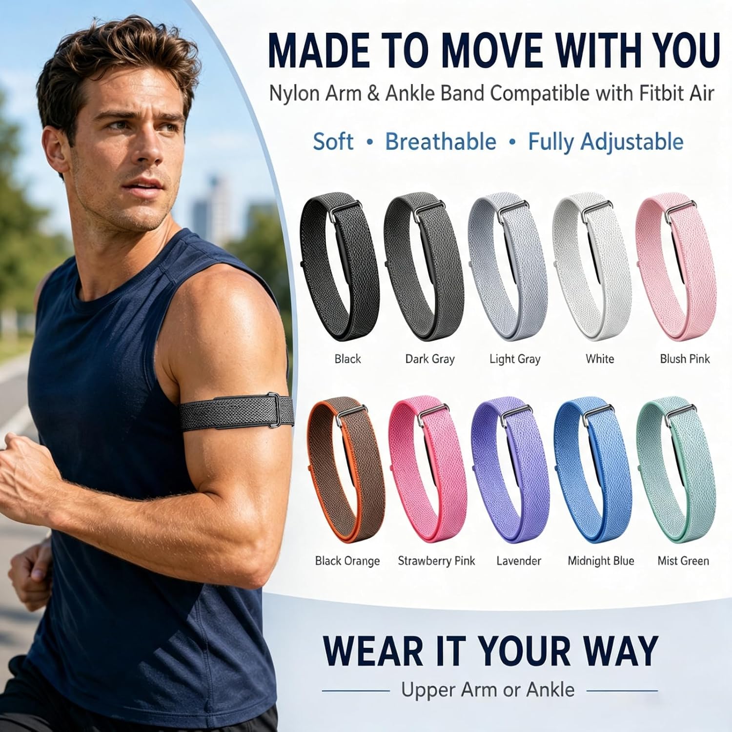 BANDA DE BÍCEPS PARA GOOGLE FITBIT AIR, CORREA DE TOBILLO AJUSTABLE - 7