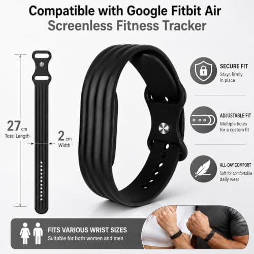 CORREA DE SILICONA COMPATIBLE CON GOOGLE FITBIT AIR, CORREA DE REPUESTO SUAVE Y AJUSTABLE PARA RASTREADOR DE ACTIVIDAD - 5