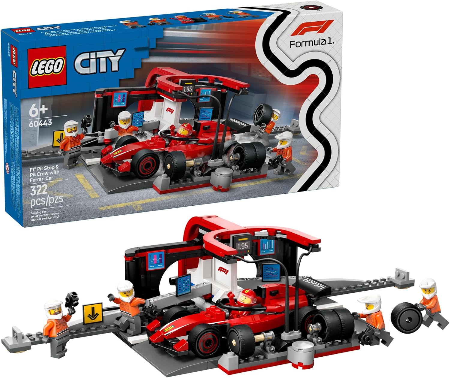 LEGO CITY F1 PIT STOP Y PIT CREW CON JUGUETE DE COCHE FERRARI MODELO DE COCHE DE CARRERAS DE JUGUETE DE CONSTRUCCIÓN - 1
