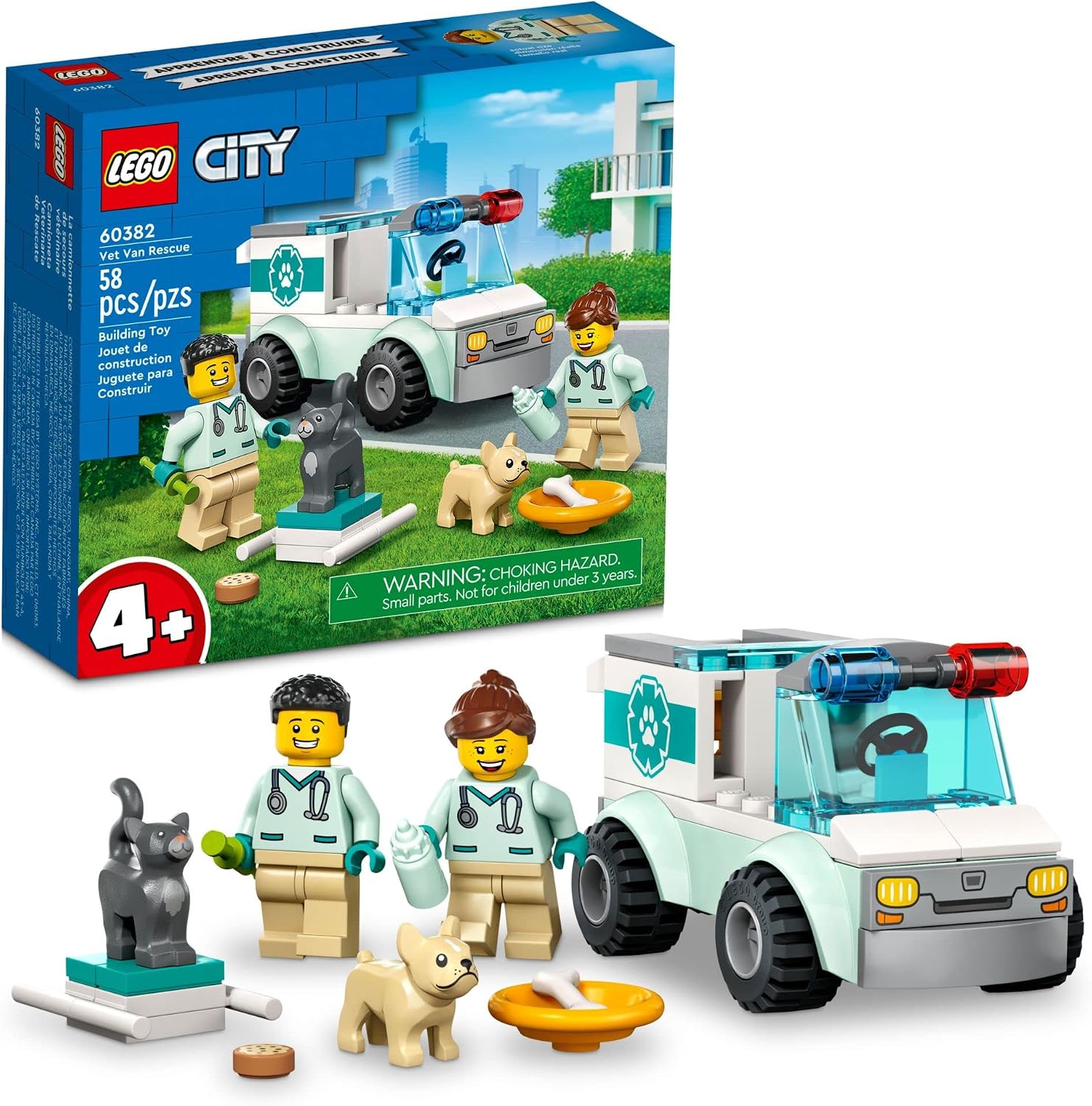 LEGO CITY VET VAN RESCUE 60382, AMBULANCIA DE ANIMALES DE JUGUETE, JUEGO DE JUGUETE DE APRENDIZAJE PARA NIÑOS DE 4 AÑOS MÁS - 1