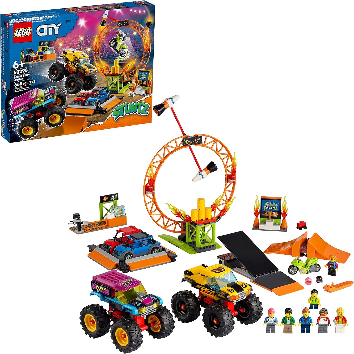 LEGO CITY STUNT SHOW ARENA 60295 - JUEGO DE JUGUETES DE CONSTRUCCIÓN CON 2 CAMIONES MONSTRUO, 2 AUTOS PLEGABLES, - 1
