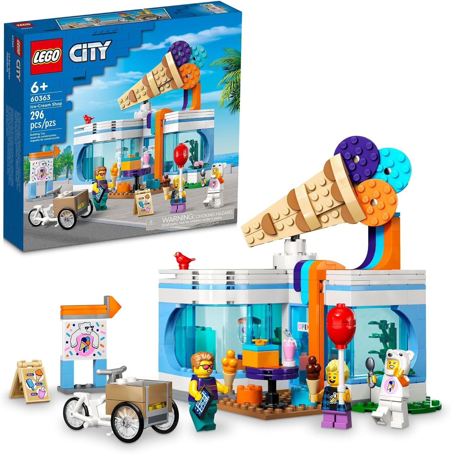 LEGO CITY ICE-CREAM SHOP 60363 - JUEGO DE JUGUETES DE CONSTRUCCIÓN, INCLUYE UNA BICICLETA DE CARGA, 3 MINIFIGURAS Y MUCHAS - 1