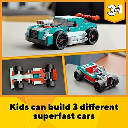 LEGO CREATOR 3 EN 1 STREET RACER CAR, KIT RECONSTRUIBLE QUE SE TRANSFORMA EN UN AUTO MUSCULOSO, HOT ROD O JUGUETE DE COCHE - 7